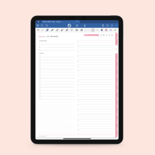 planner digital rosa planejamento diário