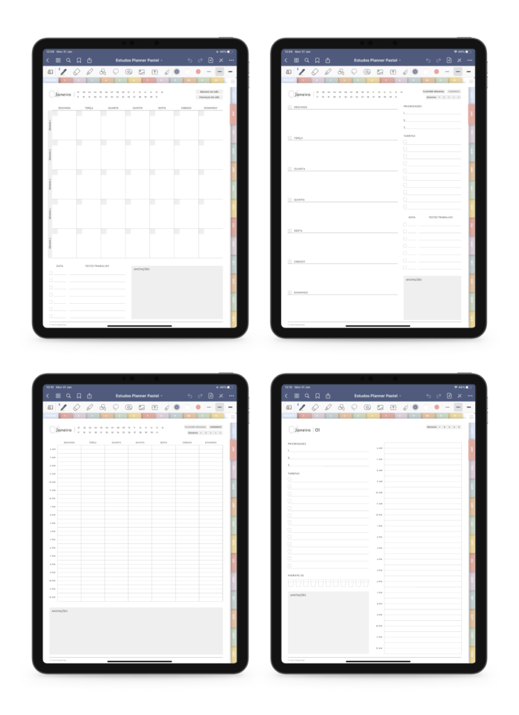 estudos planner - pastel